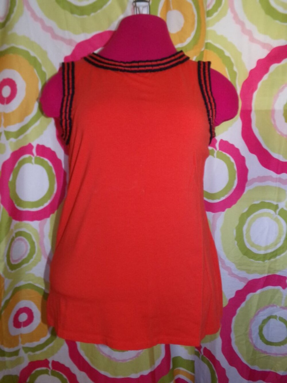 Talbots Red/Black Sleeveless Blouse Sz M